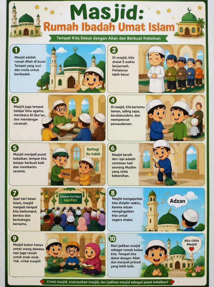 Hiasan Dinding Poster Masjid Islami Pajangan Rumah Minimalis Aesthetic - Poster Edukasi Rumah Ibadah