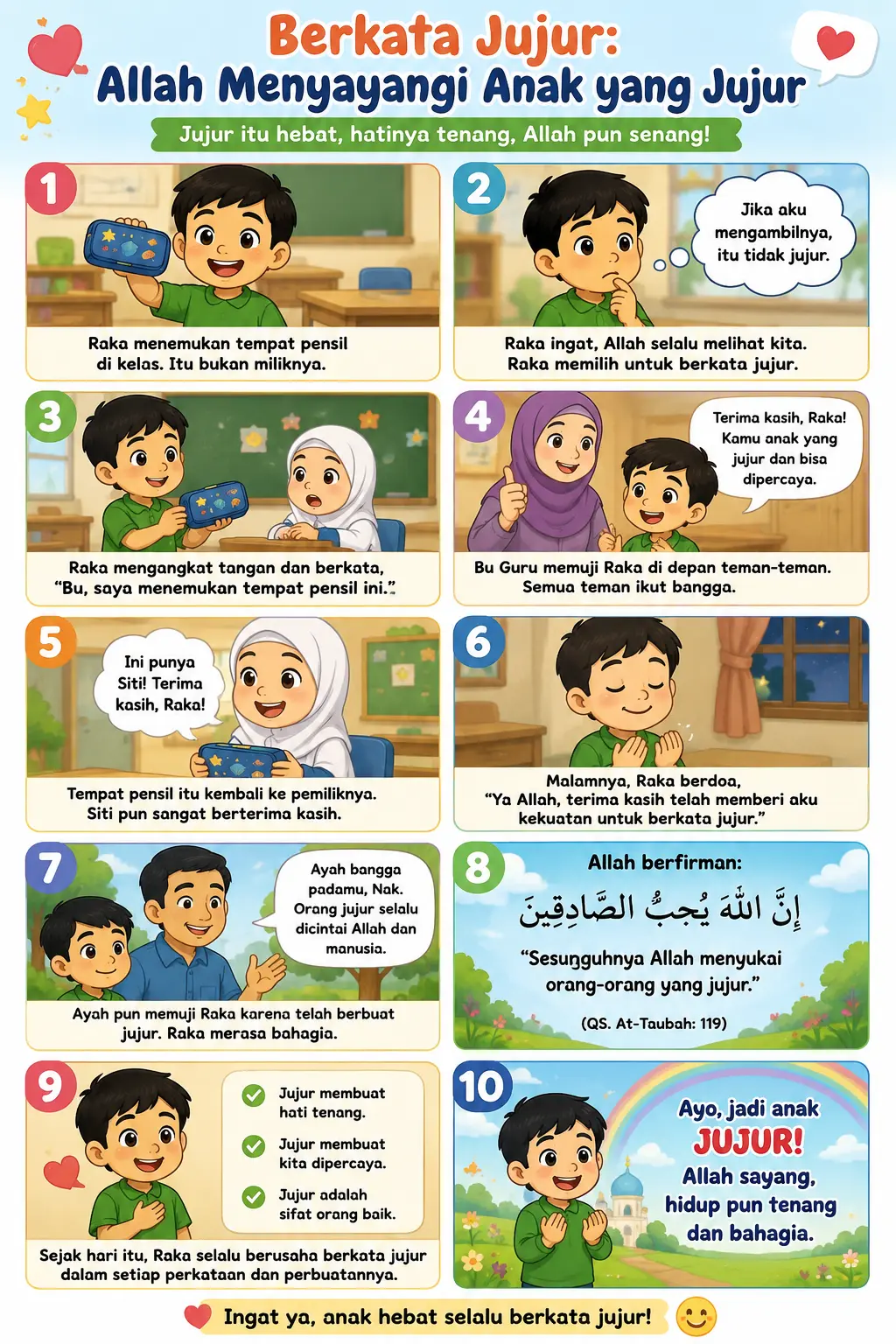 Poster Edukasi Anak Islami Hiasan Dinding Kamar - Belajar Berkata Jujur - Kado Anak Sholeh
