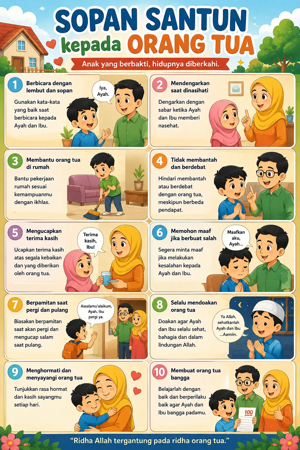 Poster Edukasi Anak Sopan Santun kepada Orang Tua - Poster Adab & Akhlak - Hiasan Dinding Kamar Anak Waterproof