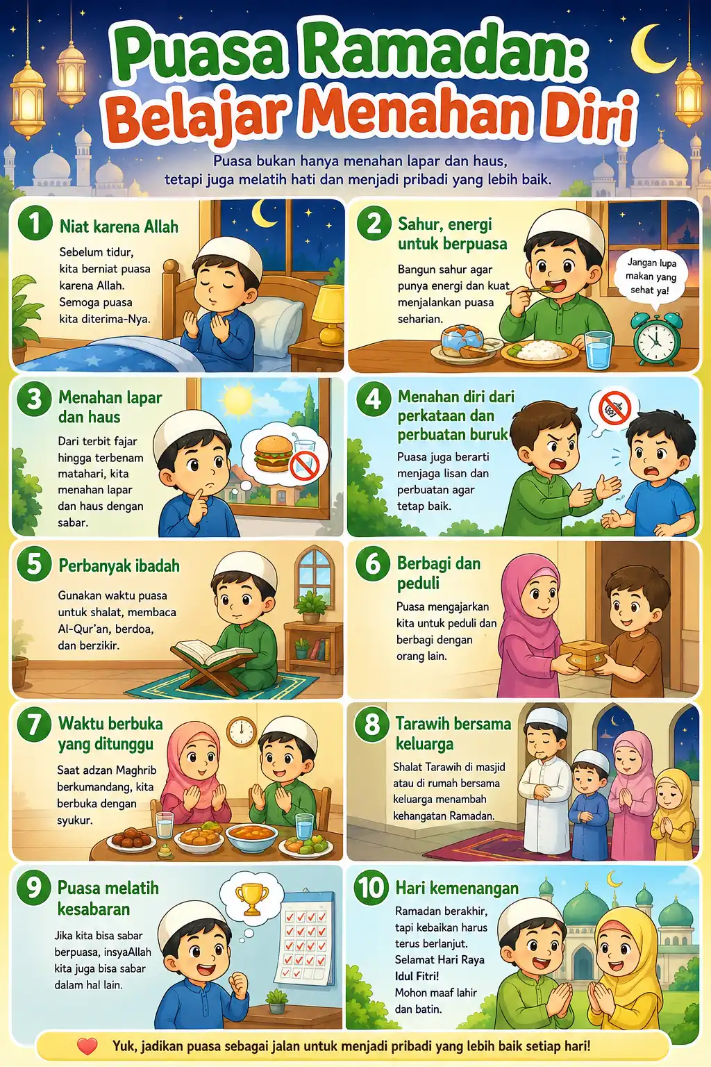 Poster Ramadan Belajar Puasa Anak - Panduan Menahan Diri Edukasi Muslim - Alat Peraga Ibadah Anak Terbaru