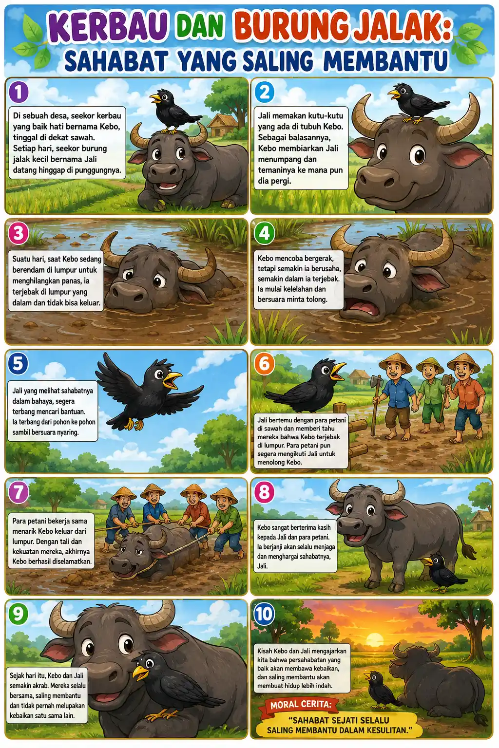 [PROMO] Poster Kerbau & Burung Jalak Pajangan Edukasi Anak - Dekorasi Dinding Sekolah