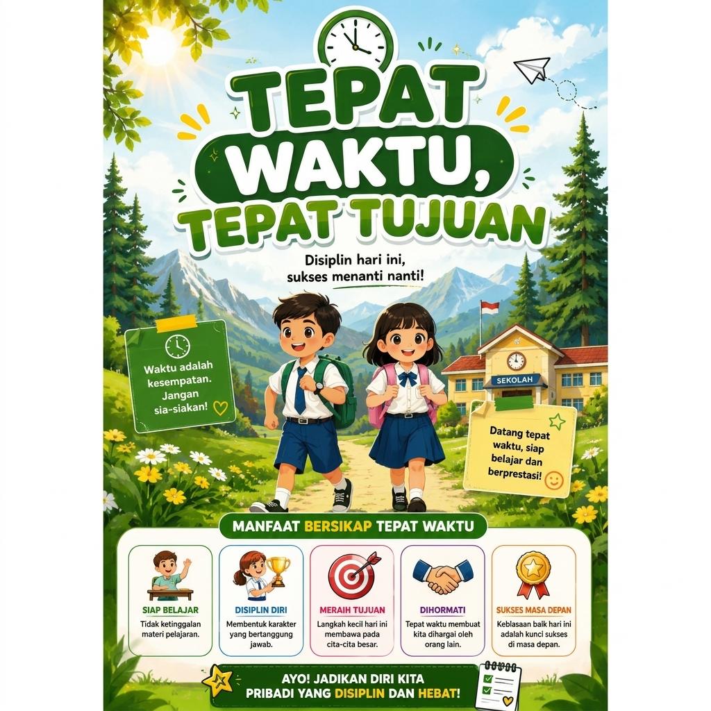 Poster Edukasi Kedisiplinan Tepat Waktu Tepat Tujuan Ukuran A3+ Hiasan Dinding Sekolah & Kantor