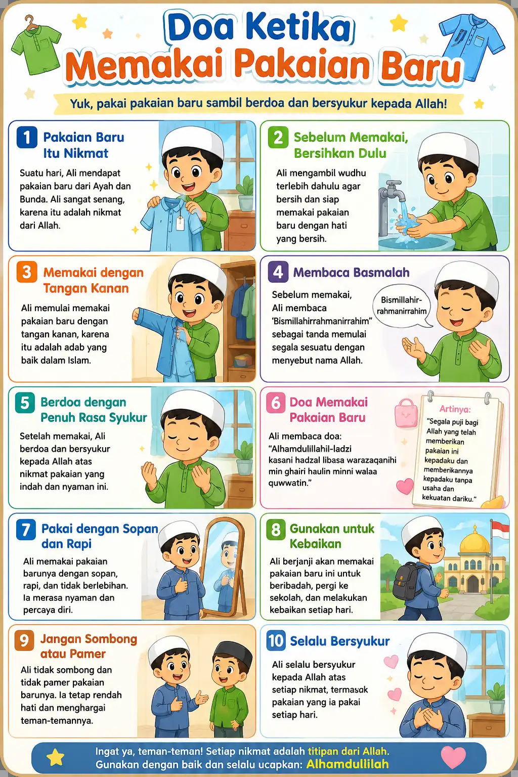 Poster Edukasi Anak Doa Memakai Pakaian Baru Hiasan Dinding Islami A3+ Premium