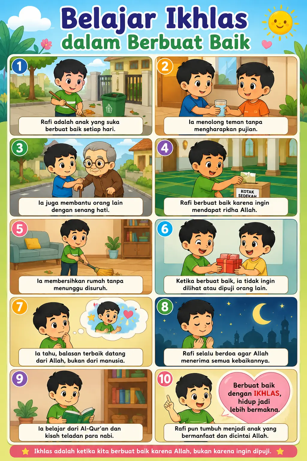 Poster Edukasi Anak Islami Belajar Ikhlas Berbuat Baik Hiasan Dinding Kamar