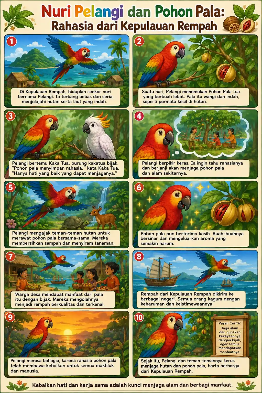 Hiasan Dinding Estetik Poster Nuri Pelangi & Pohon Pala Kepulauan Rempah - Pajangan Dinding Dekorasi Kamar