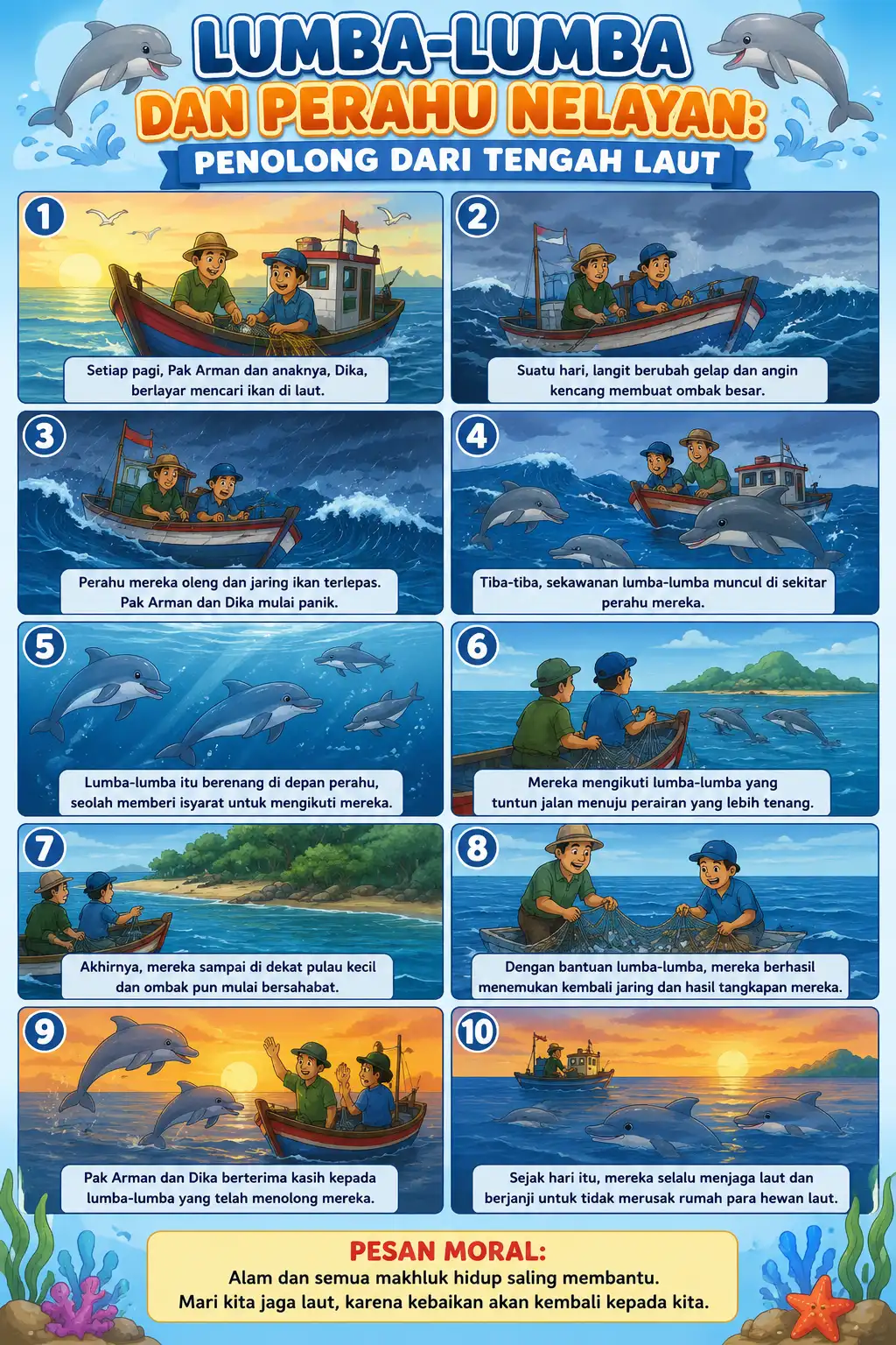 Hiasan Dinding Poster Lumba-Lumba & Perahu Nelayan Dekorasi Kamar Estetik