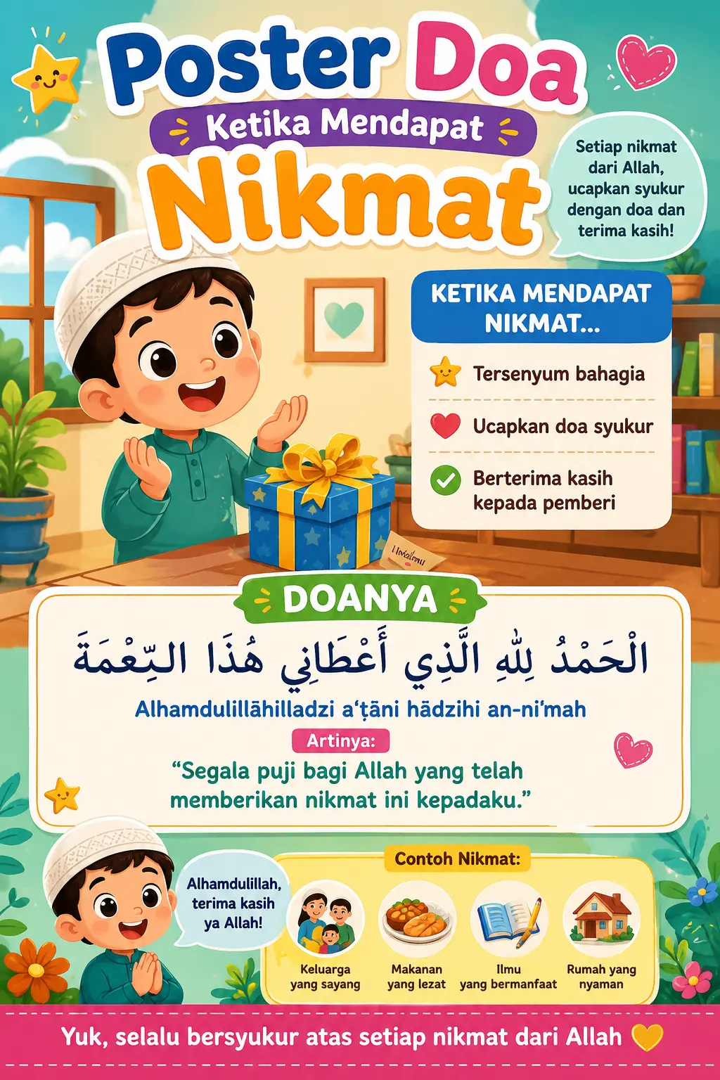 Poster Edukasi Anak Islami Doa Ketika Mendapat Nikmat Hiasan Dinding Aesthetic Murah