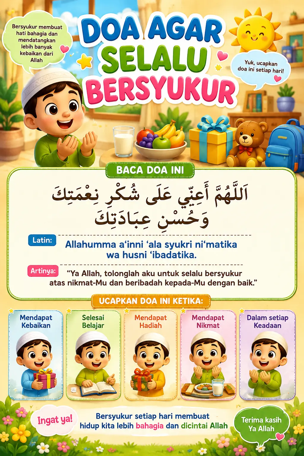 Poster Islami Doa Agar Selalu Bersyukur Dekorasi Rumah Kaligrafi Modern Pajangan Premium