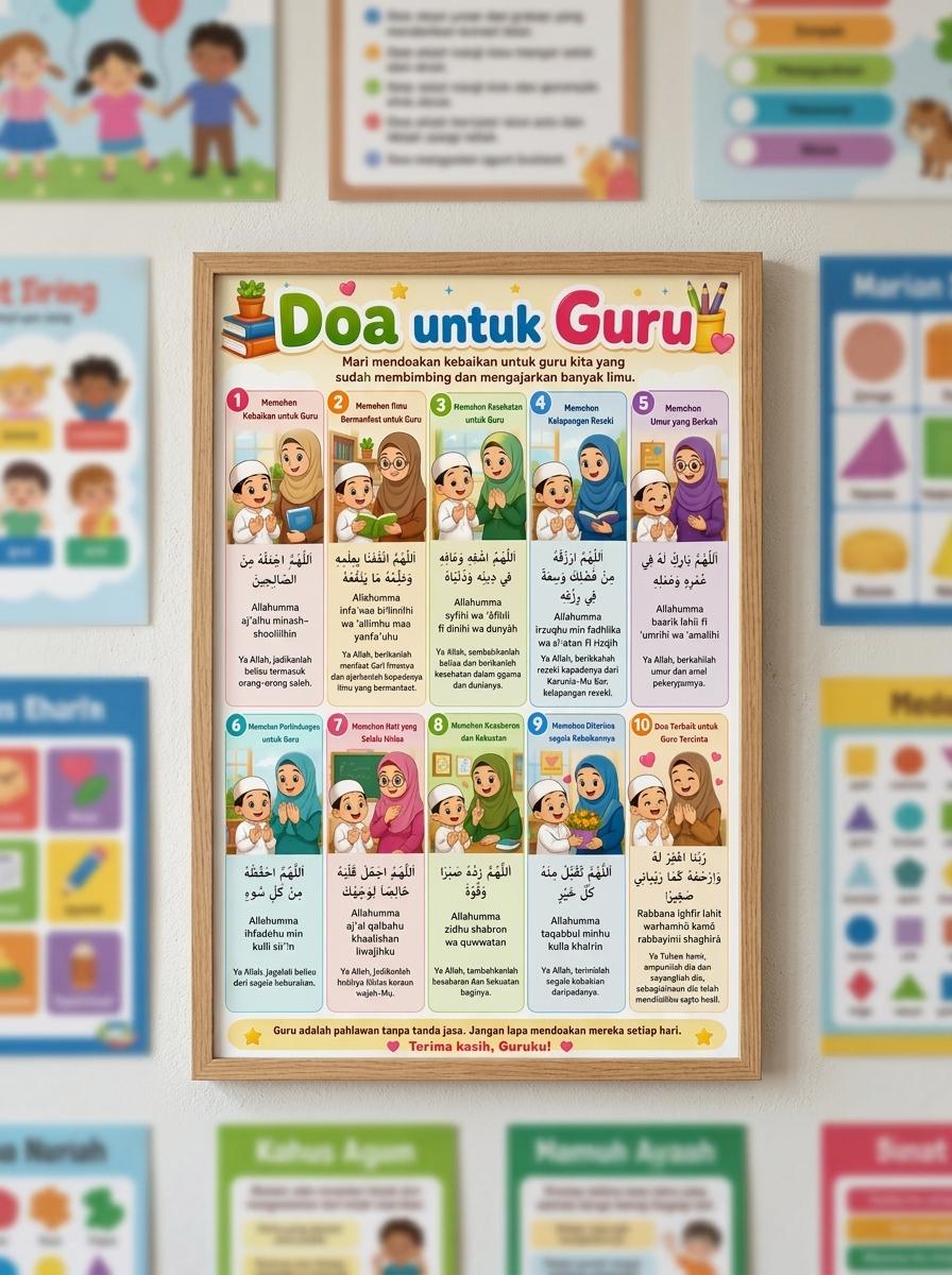 Poster Doa untuk Guru Bingkai Minimalis Pajangan Ruang Kelas Sekolah Hadiah Guru Terlaris