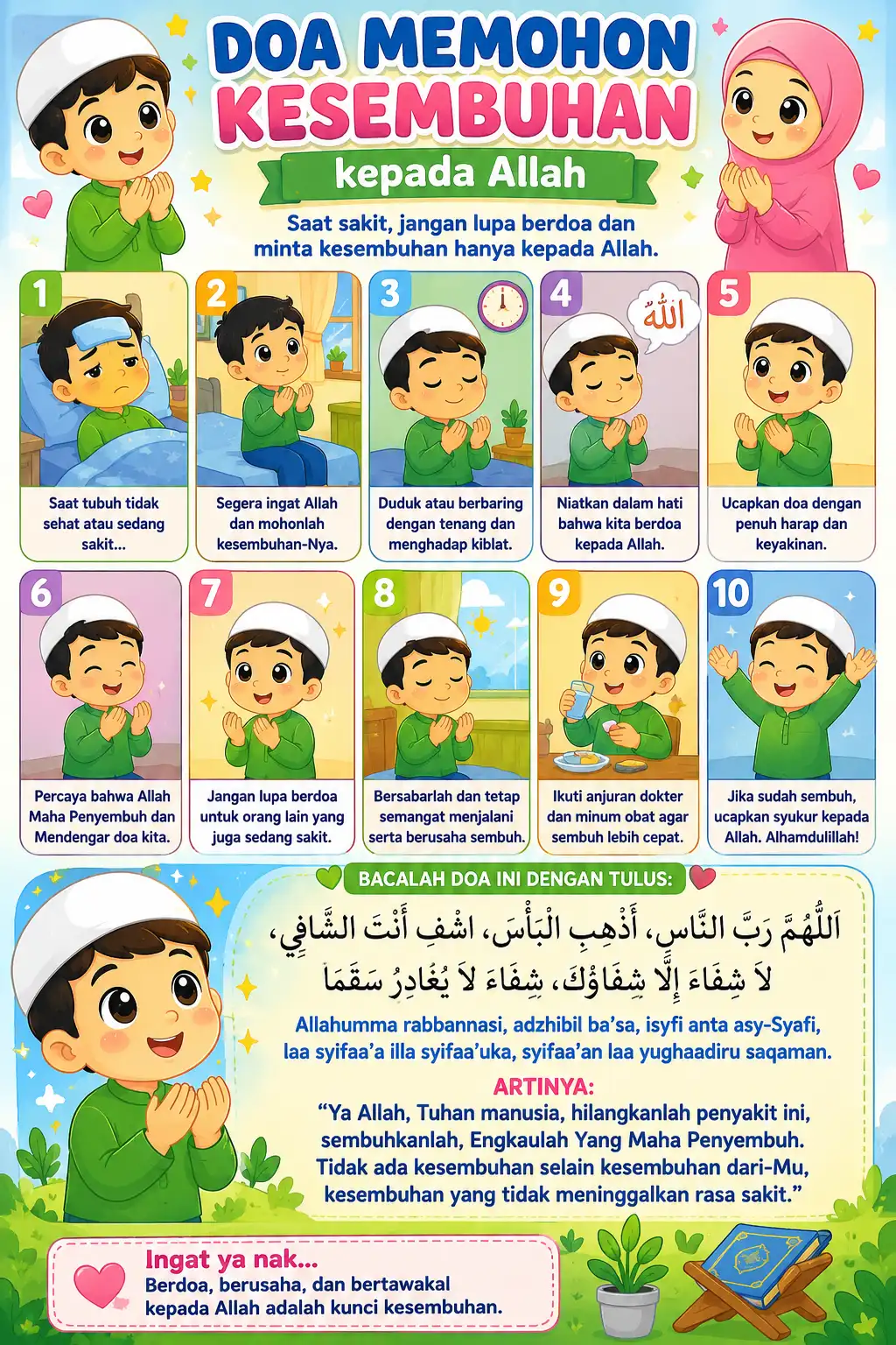 Poster Doa Memohon Kesembuhan Kepada Allah Dekorasi Dinding Islami Pajangan Kamar Tidur Minimalis Aesthetic