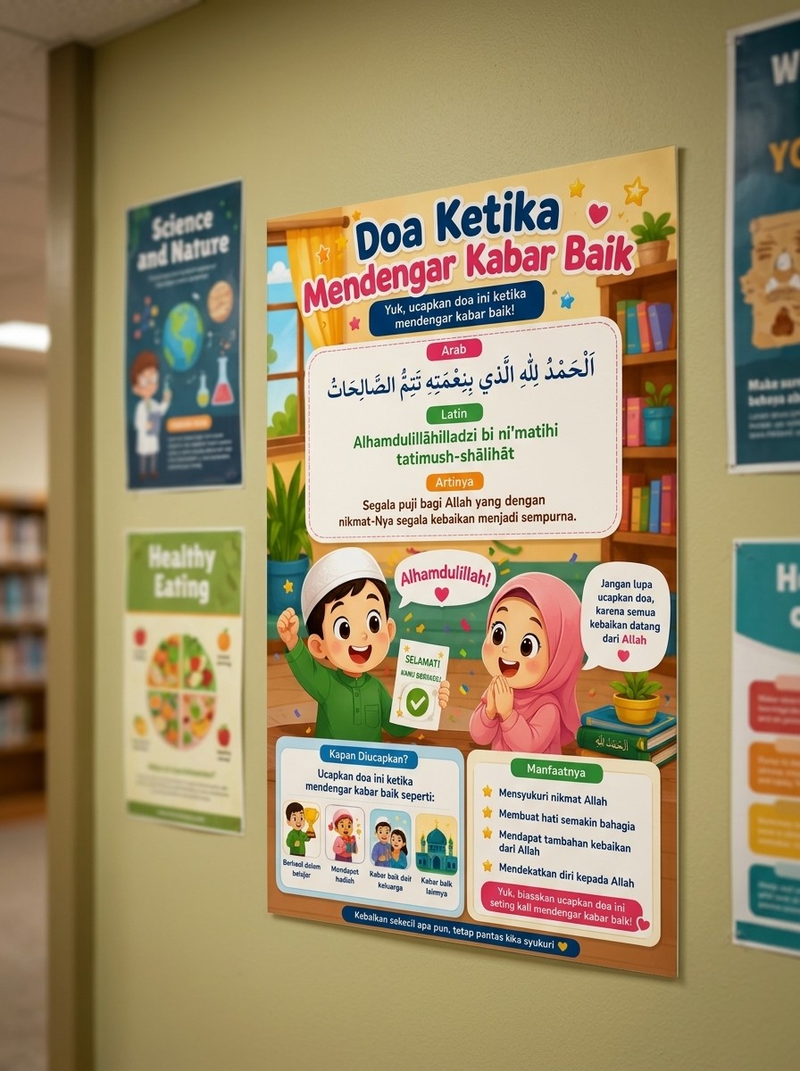 [TERMURAH] Poster Doa Mendengar Kabar Baik A3+ - Pajangan Dinding Islami Edukatif Anak Sekolah TK SD