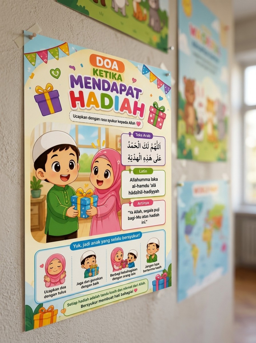Poster Edukasi Anak Muslim Doa Ketika Mendapat Hadiah Wall Decor Islami A3+ Premium