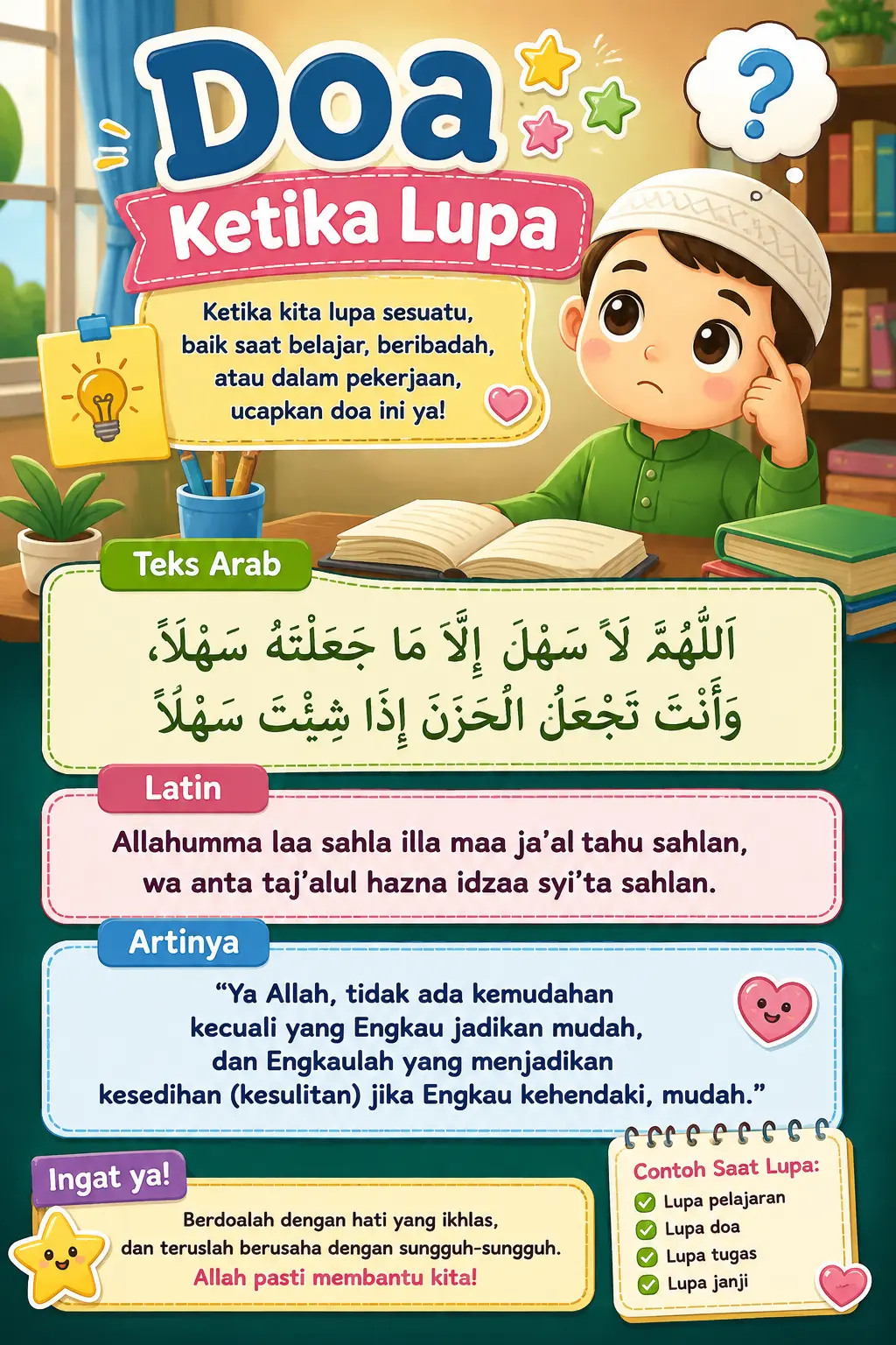 Poster Edukasi Islami Anak Doa Ketika Lupa Hiasan Dinding Aesthetic Kamar Minimalis