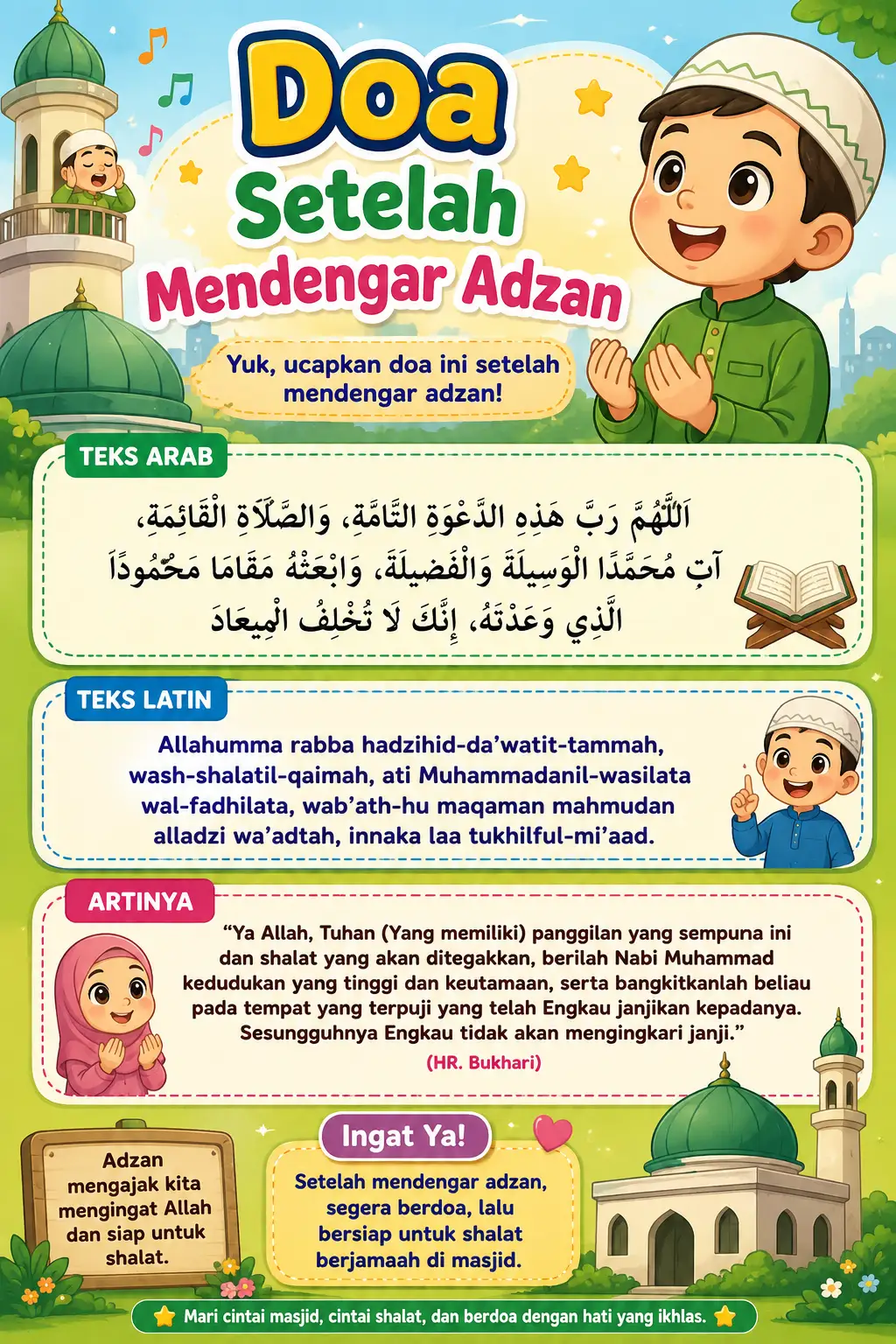 Poster Doa Setelah Mendengar Adzan Kertas Tebal Art Paper Pajangan Edukasi Doa Harian Anak Muslim Sholeh