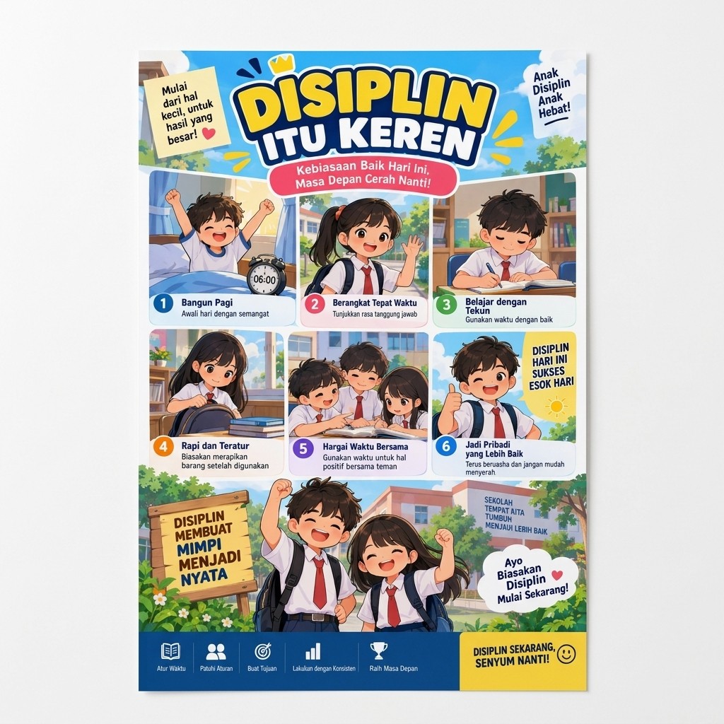 Poster Edukasi Anak Poster Disiplin Itu Keren Hiasan Dinding Kelas Sekolah TK SD