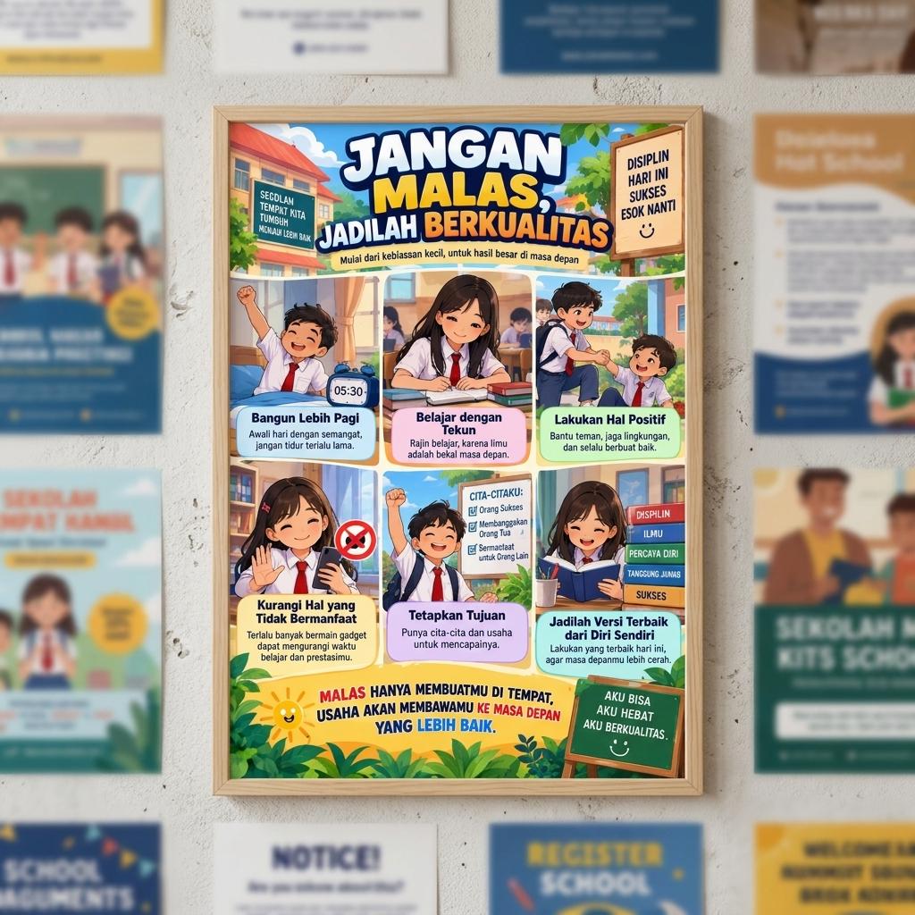 Poster Motivasi Jangan Malas Jadilah Berkualitas Dekorasi Dinding Kamar Minimalis Termurah & Keren