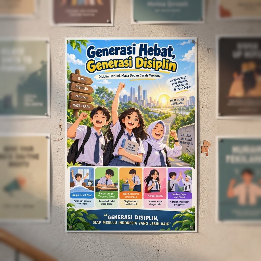 Poster Edukasi Anak Poster Disiplin Itu Keren Hiasan Dinding Kelas Sekolah TK SD