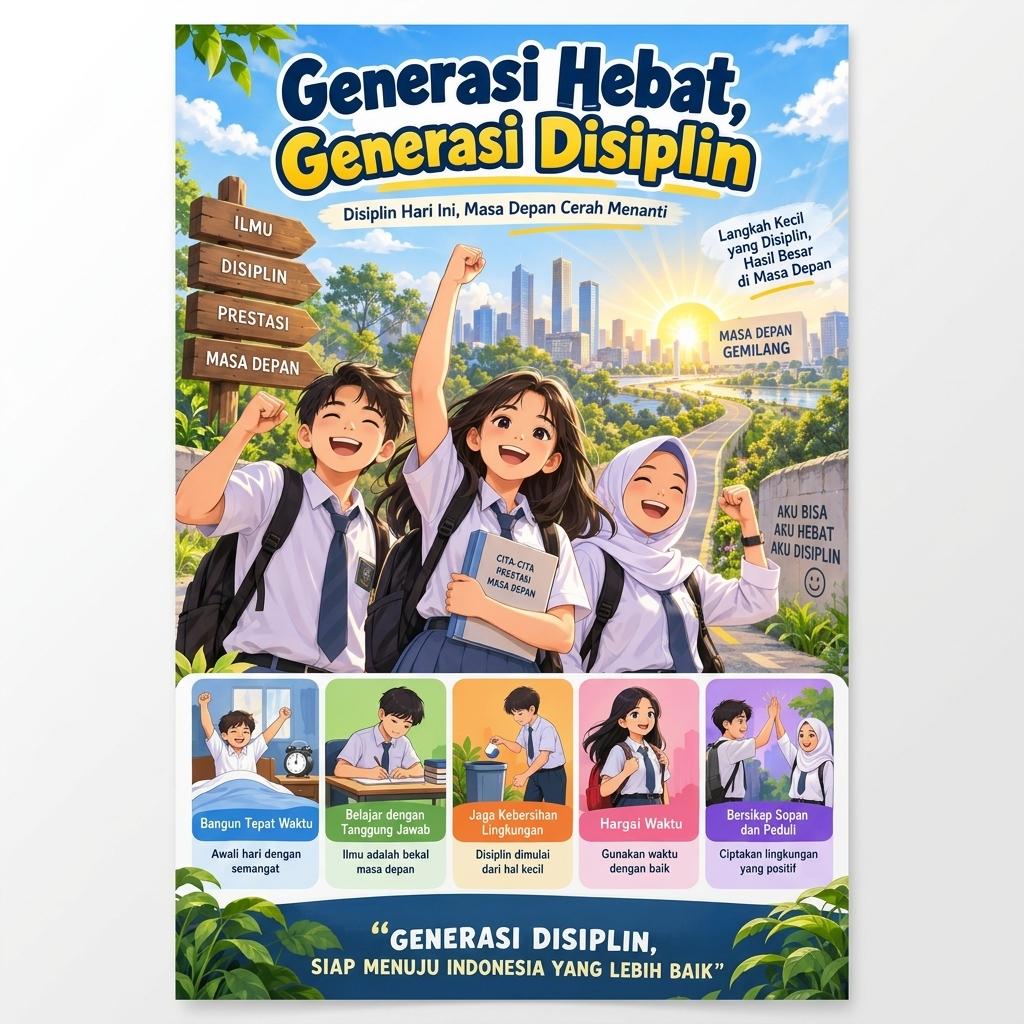 Poster Edukasi Anak Poster Disiplin Itu Keren Hiasan Dinding Kelas Sekolah TK SD