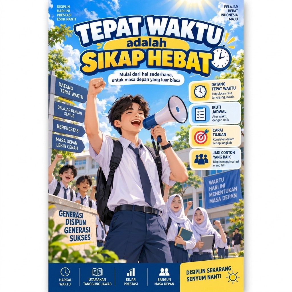 Poster Motivasi Tepat Waktu Adalah Sikap Hebat Hiasan Dinding Kantor Sekolah Murah